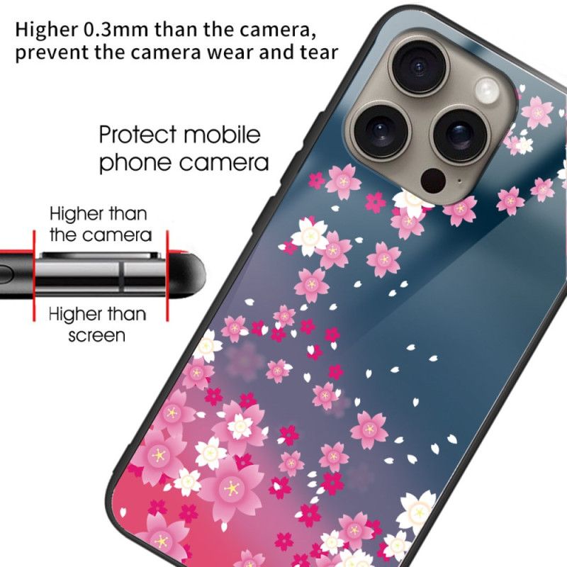 Kryt iPhone 16 Pro Ružové Kvety Z Tvrdeného Skla