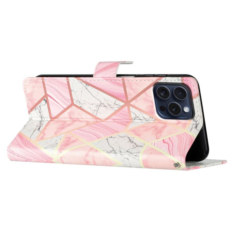 Puzdro iPhone 16 Pro Ružový Mramor S Remienkom