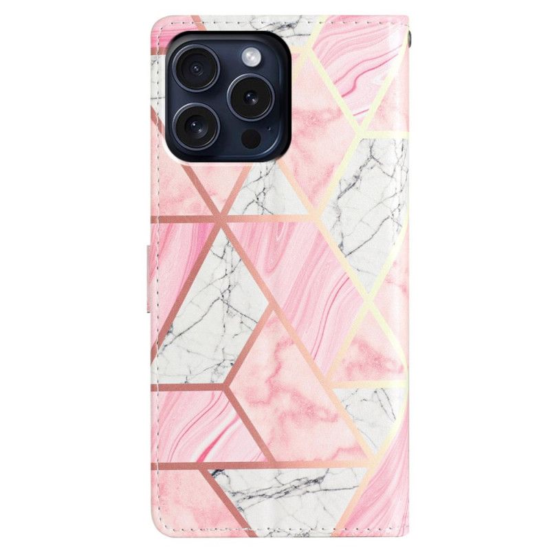 Puzdro iPhone 16 Pro Ružový Mramor S Remienkom