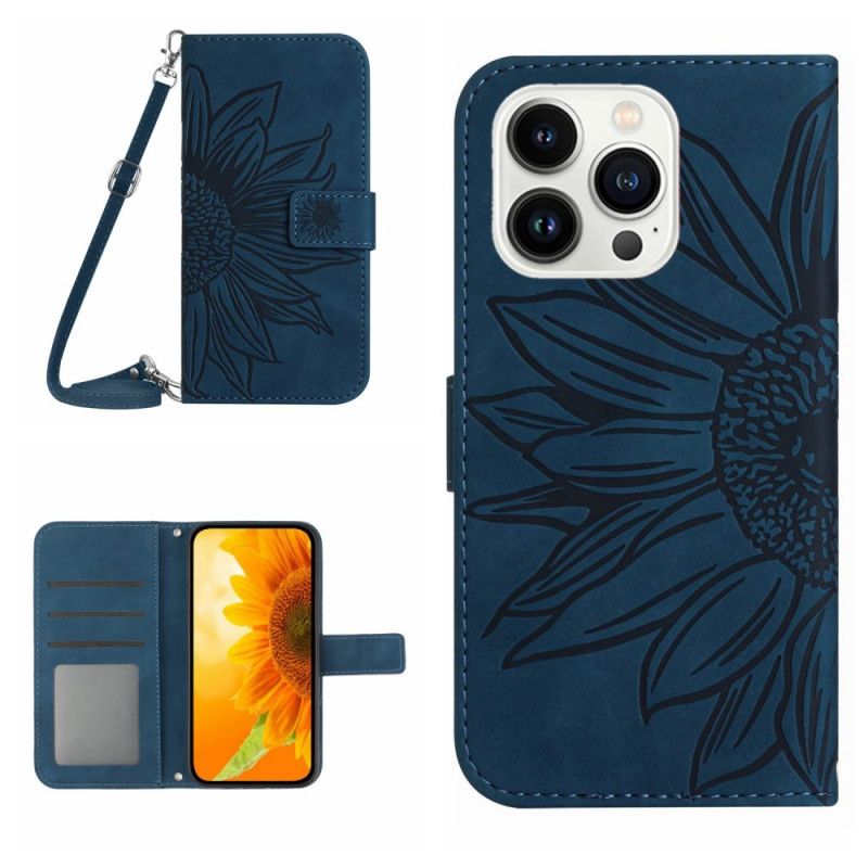 Puzdro Na iPhone 16 Pro Potlač Slnečnice S Popruhom Cez Rameno