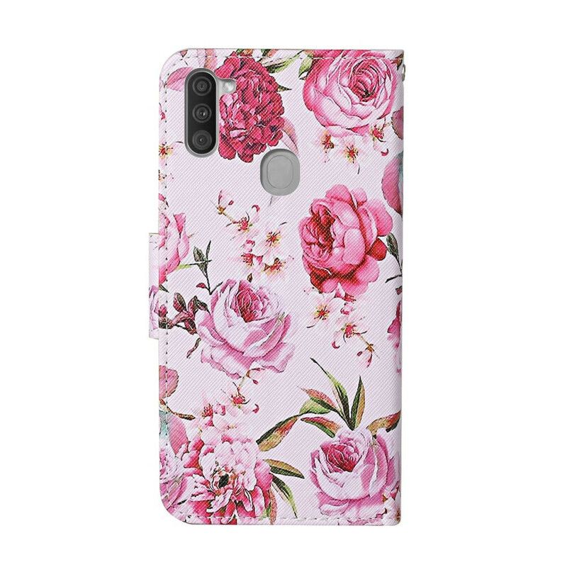 Kožené Puzdro Samsung Galaxy M11 Majstrovské Kvety S Remienkom