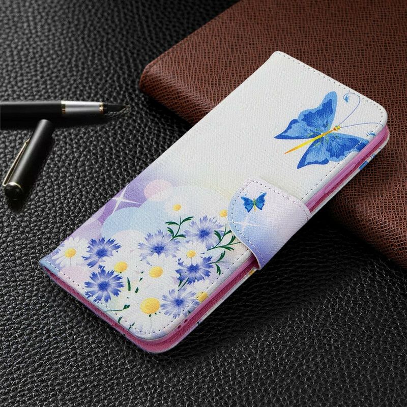 Kožené Puzdro Samsung Galaxy M11 Maľované Motýle A Kvety