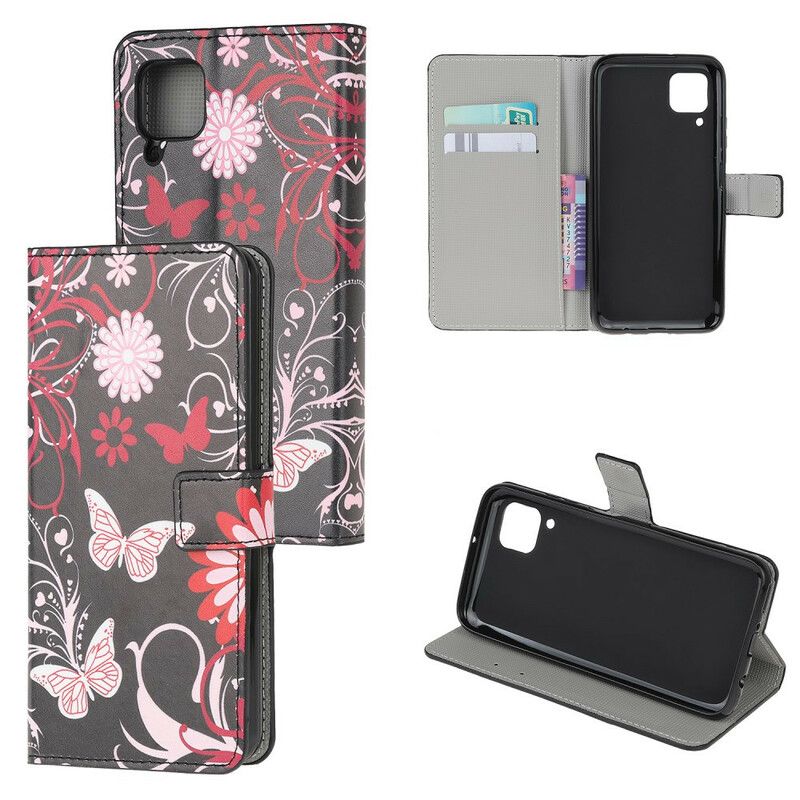 Kožené Puzdro Huawei P40 Lite Motýle A Kvety