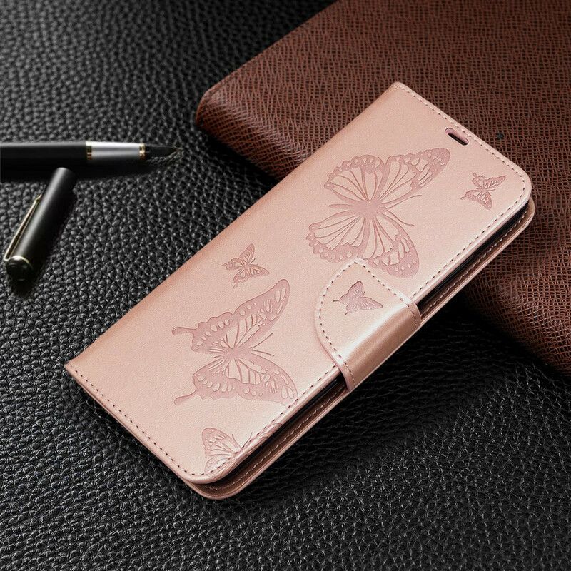 Kožené Puzdro Huawei P40 Lite Popruh S Potlačou Motýľov