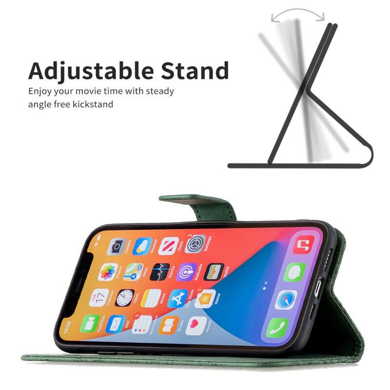 Kožené Puzdro iPhone 13 Pro Barokový Motýľ Strappy