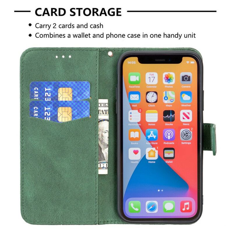 Kožené Puzdro iPhone 13 Pro Barokový Motýľ Strappy