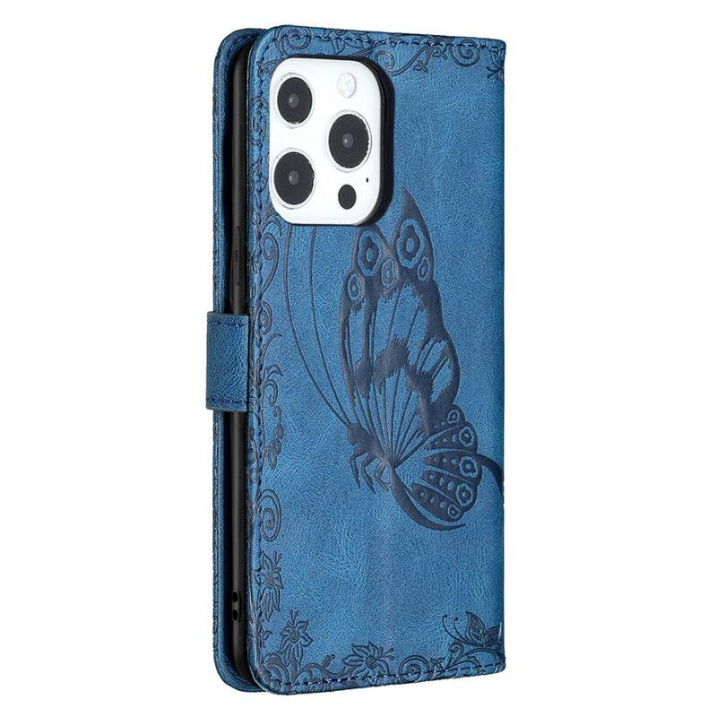 Kožené Puzdro iPhone 13 Pro Barokový Motýľ Strappy