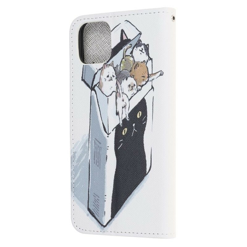 Kožené Puzdro iPhone 13 Pro Doručovacie Tangá Mačky