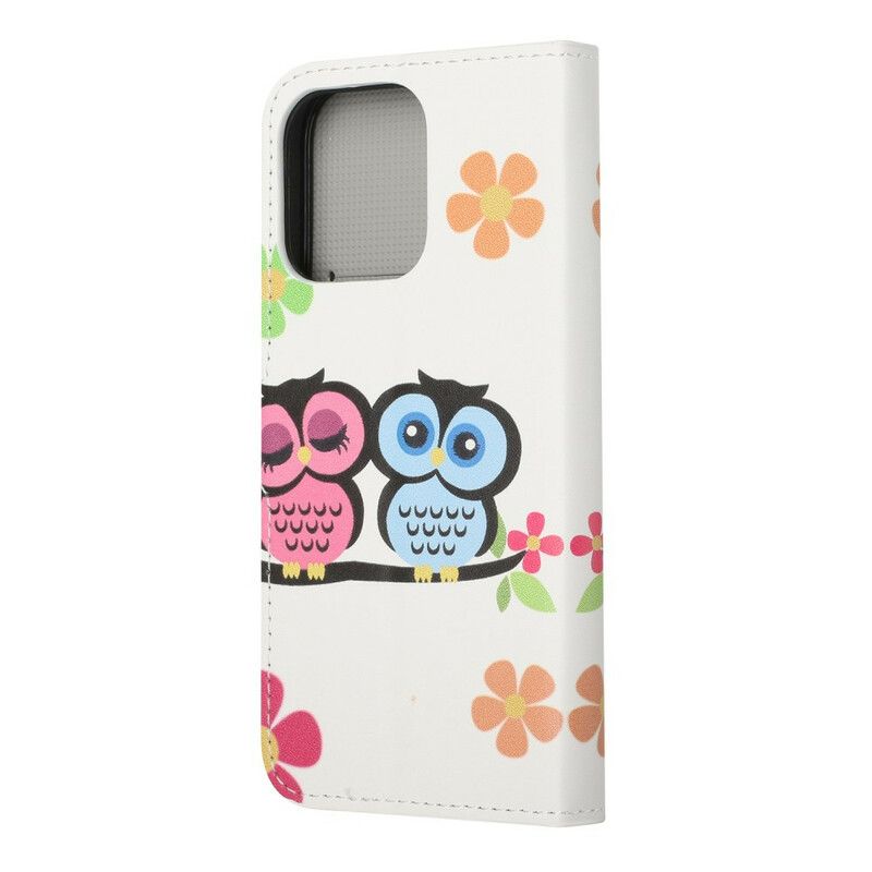 Kožené Puzdro iPhone 13 Pro Pár Sov