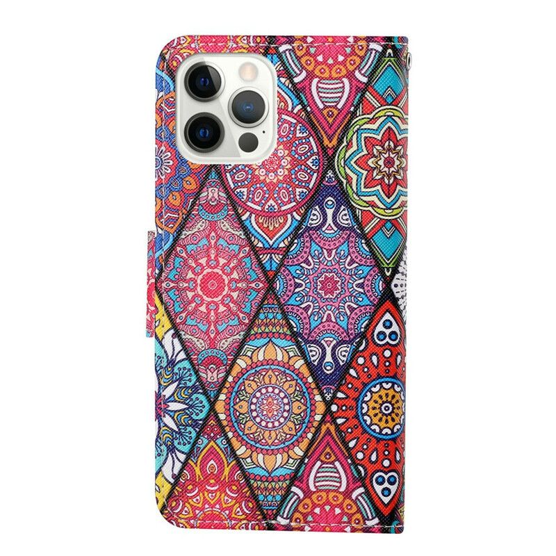 Kožené Puzdro iPhone 13 Pro Patchwork S Lanyardom