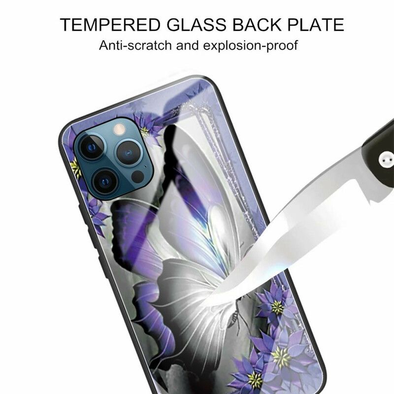 Kryt iPhone 13 Pro Fialové Motýľové Tvrdené Sklo