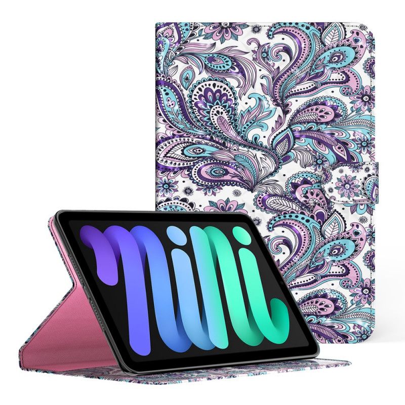 Kožené Puzdro iPad Mini 6 (2021) Svetlý Bodový Vzor Paisley