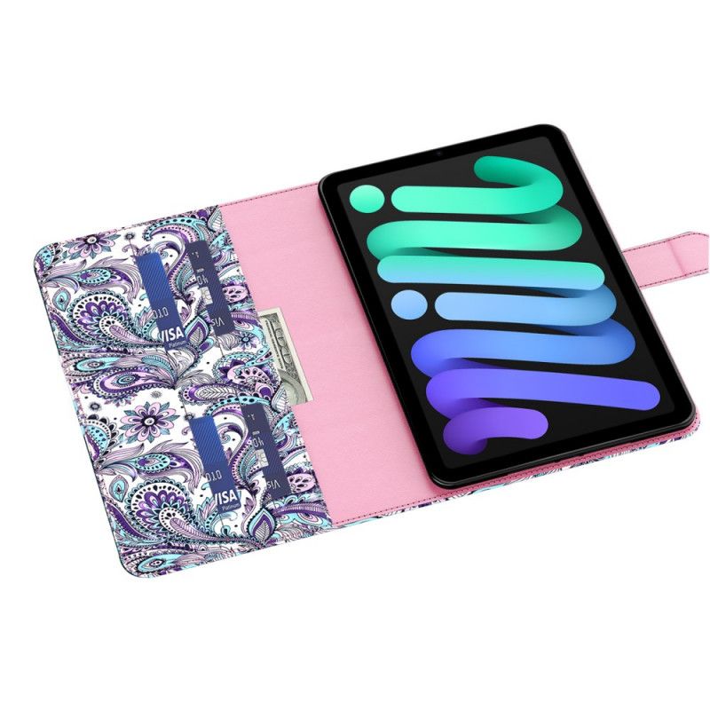 Kožené Puzdro iPad Mini 6 (2021) Svetlý Bodový Vzor Paisley