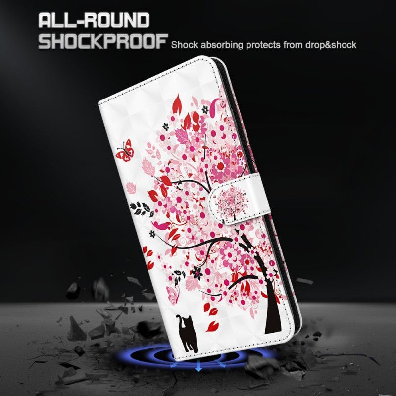 Kožené Puzdro Xiaomi Redmi Note 11 Pro / 11 Pro 5G Ružový Strom A Čierna Mačka