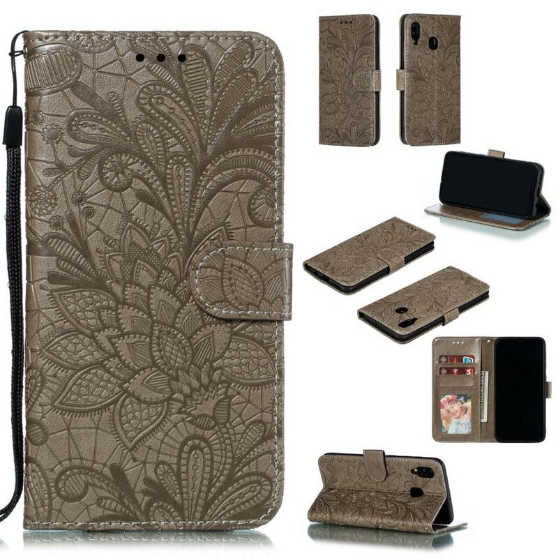 Kožené Puzdro Samsung Galaxy A30 Popruh Tribal Kvety