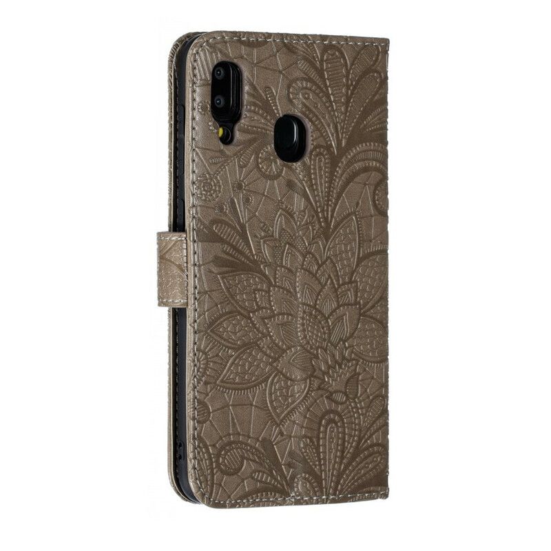 Kožené Puzdro Samsung Galaxy A30 Popruh Tribal Kvety