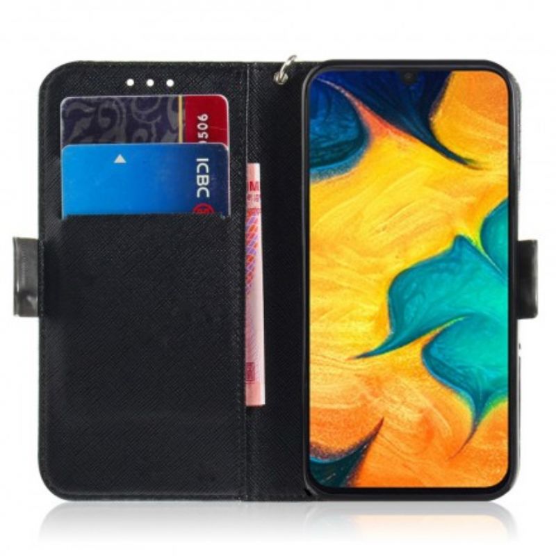 Kožené Puzdro Samsung Galaxy A30 Sivá Mačka S Popruhom