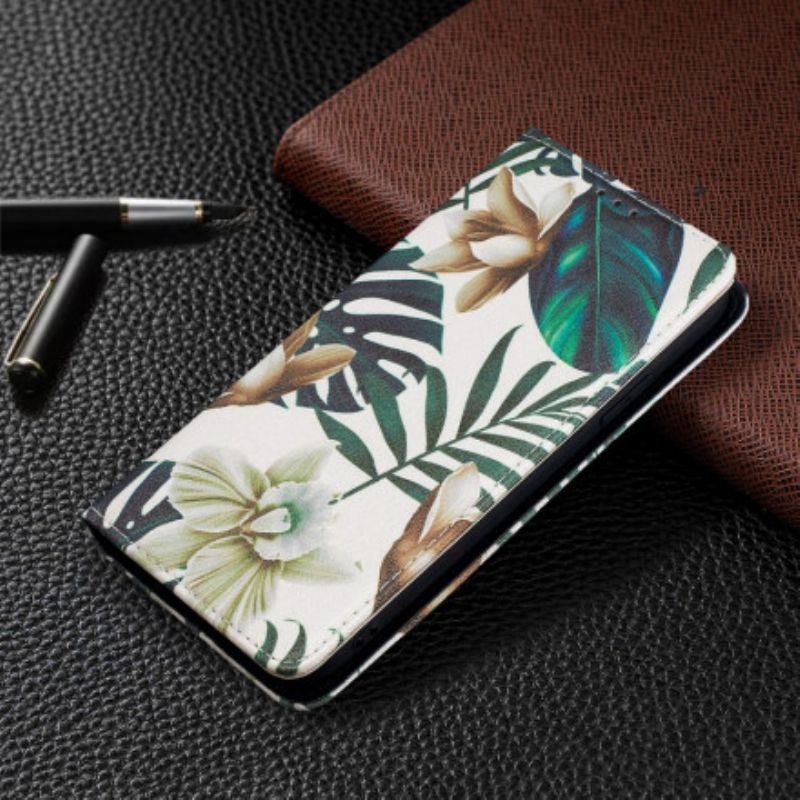 Flipové Puzdro iPhone 11 Kožené Puzdro Listy
