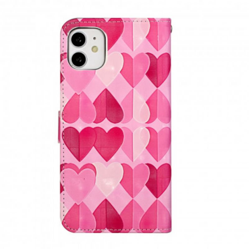 Kožené Puzdro iPhone 11 Nastaviteľný Popruh Hearts