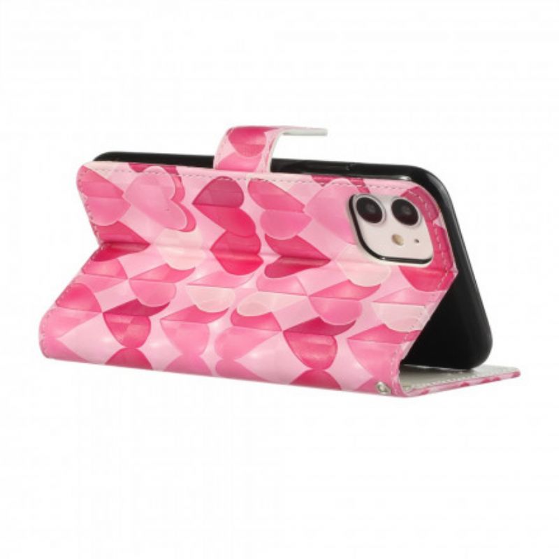 Kožené Puzdro iPhone 11 Nastaviteľný Popruh Hearts