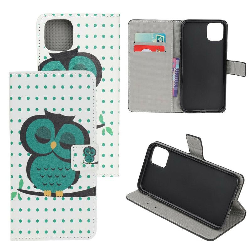 Kožené Puzdro iPhone 11 Spiaca Sova