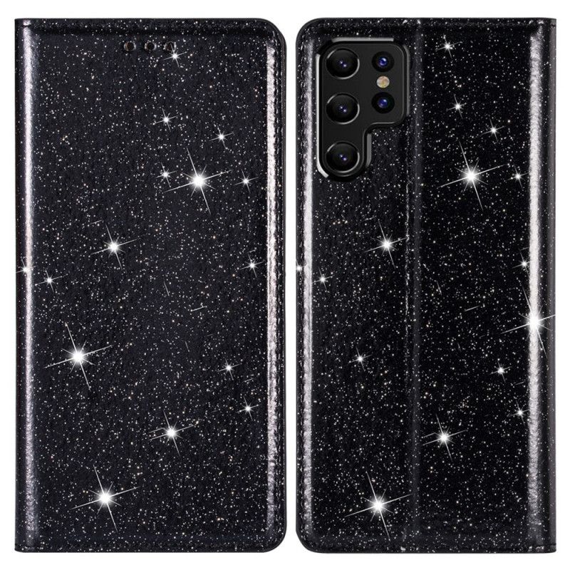 Flipové Puzdro Samsung Galaxy S22 Ultra 5G Kožené Puzdro Flitrový Štýl