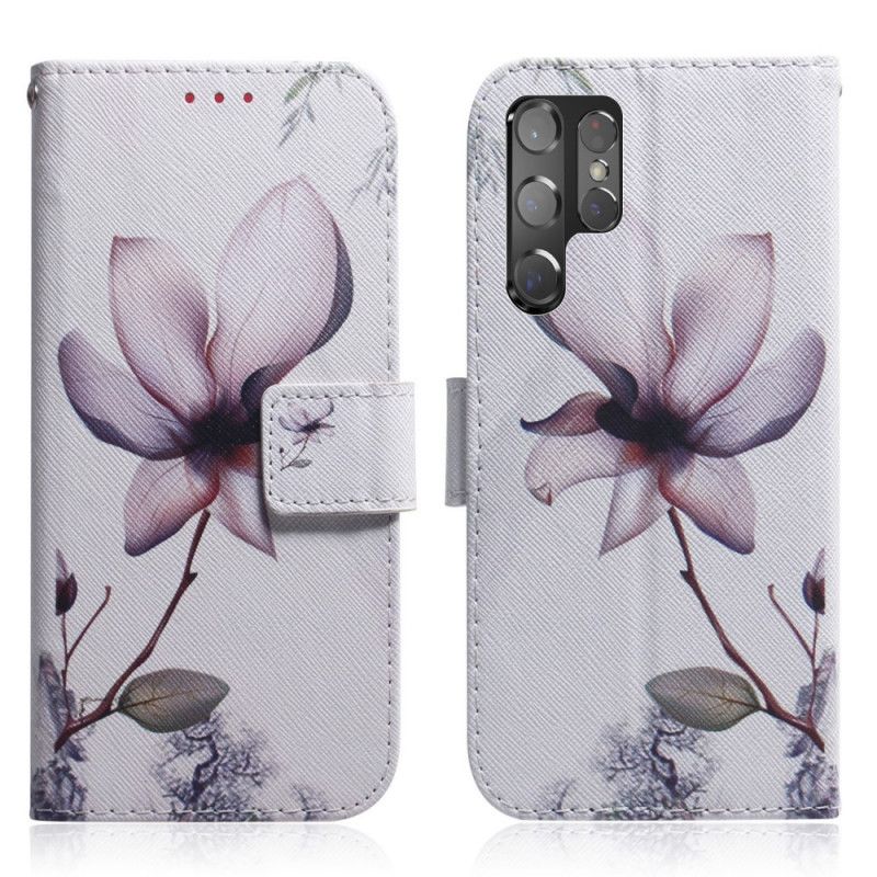 Kožené Puzdro Samsung Galaxy S22 Ultra 5G Kvet Dusty Pink