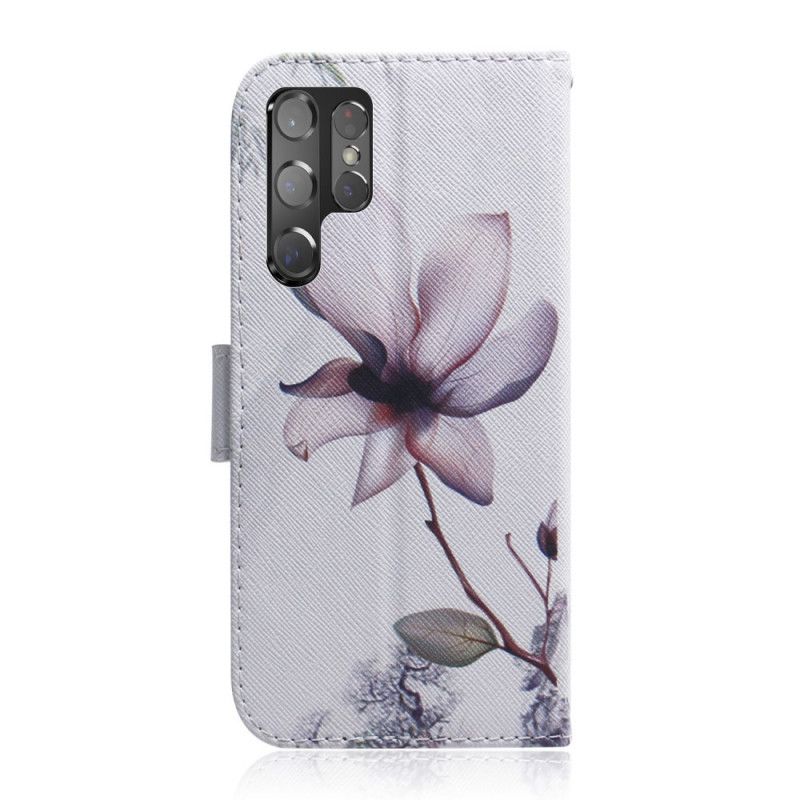 Kožené Puzdro Samsung Galaxy S22 Ultra 5G Kvet Dusty Pink