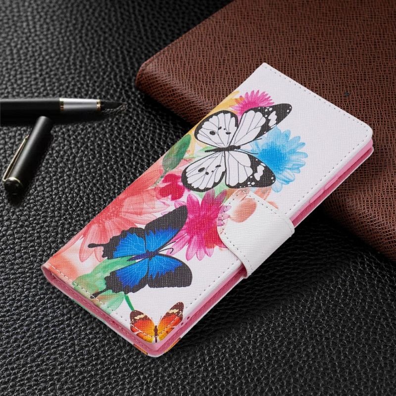 Kožené Puzdro Samsung Galaxy S22 Ultra 5G Maľované Motýle A Kvety