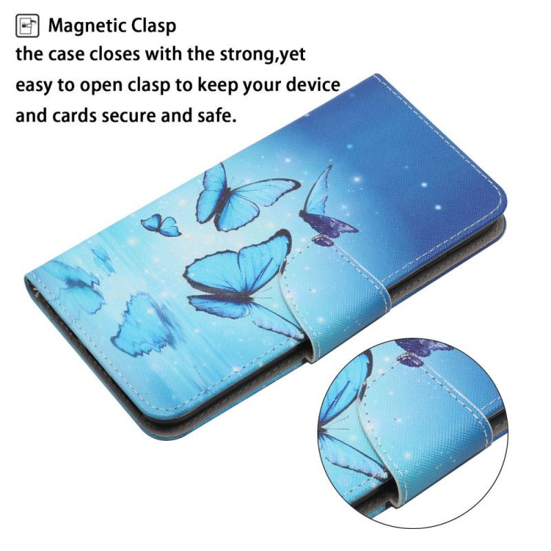 Kožené Puzdro Samsung Galaxy S22 Ultra 5G Modré Motýle
