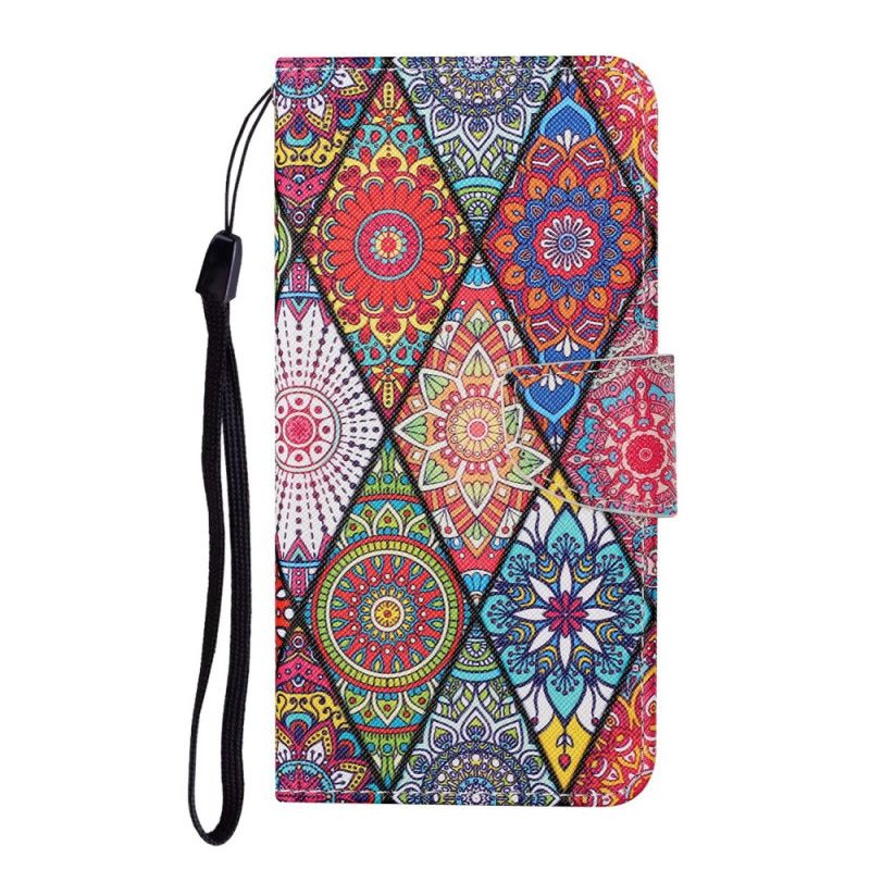 Kožené Puzdro Samsung Galaxy S22 Ultra 5G Patchwork S Lanyardom