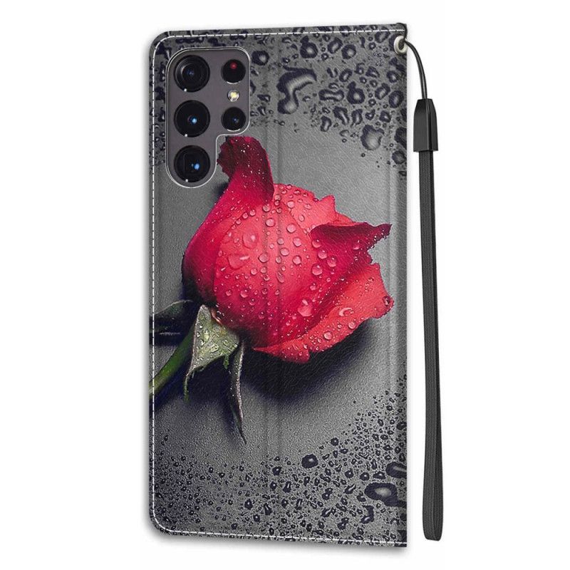 Kožené Puzdro Samsung Galaxy S22 Ultra 5G Ruže So Šnúrkou