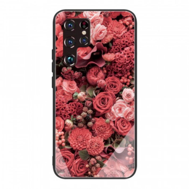 Kryt Samsung Galaxy S22 Ultra 5G Kvety Ruží Tvrdené Sklo