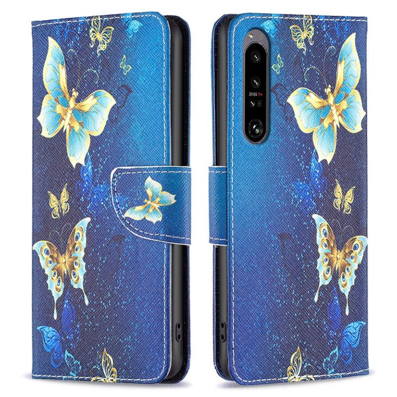 Kožené Puzdro Sony Xperia 1 Vi Kryt Na Mobil Zlaté Motýle