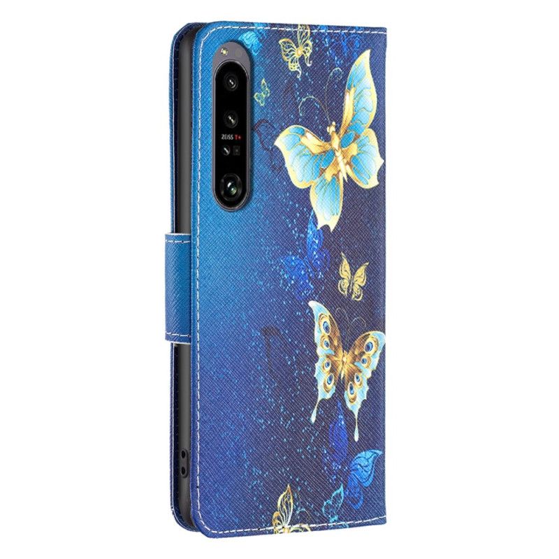 Kožené Puzdro Sony Xperia 1 Vi Kryt Na Mobil Zlaté Motýle