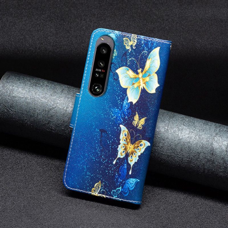 Kožené Puzdro Sony Xperia 1 Vi Kryt Na Mobil Zlaté Motýle