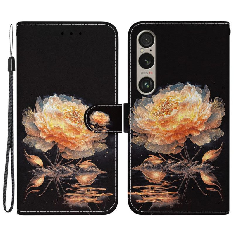 Puzdro Sony Xperia 1 Vi Zlatá Pivónia S Remienkom