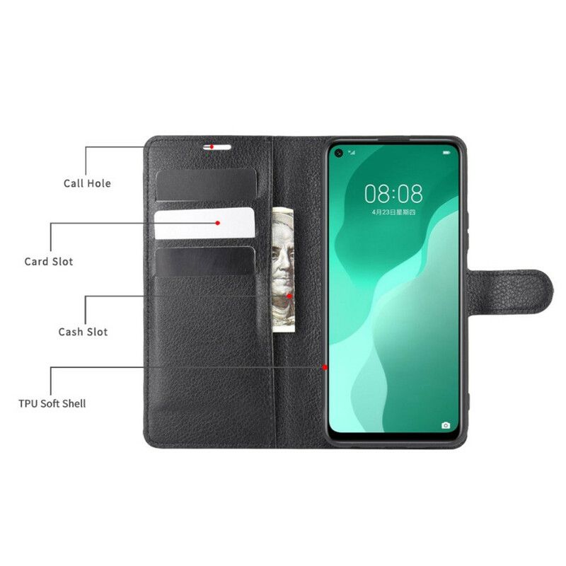 Kožené Puzdro Huawei P40 Lite 5G Klasická Liči Z Umelej Kože