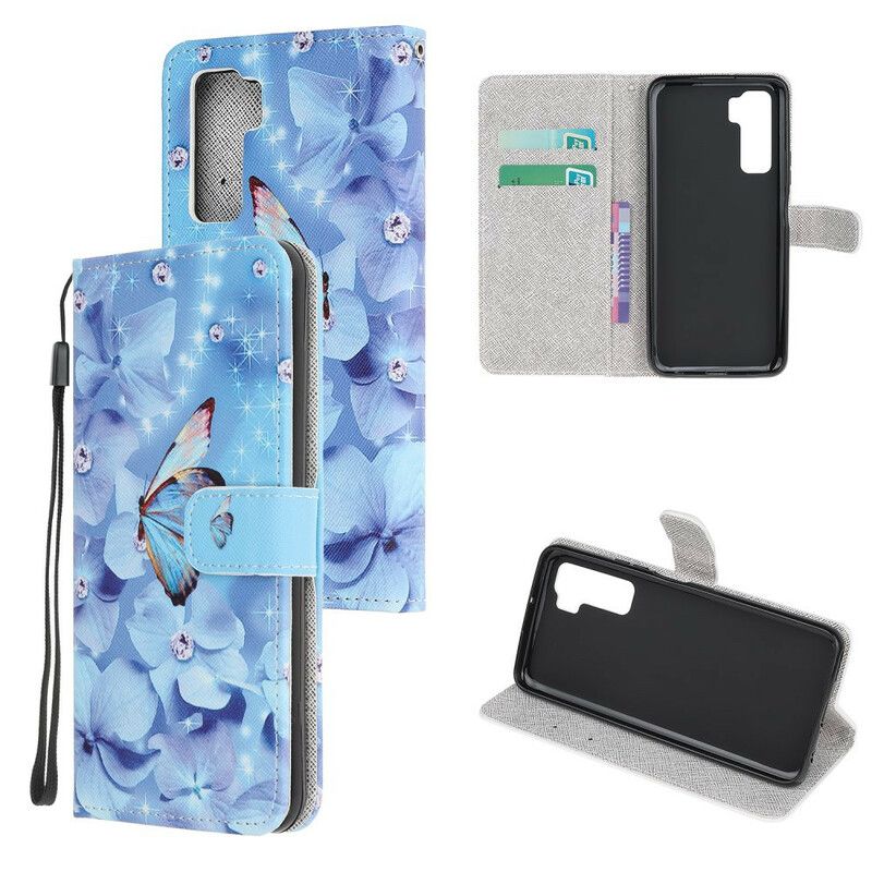 Kožené Puzdro Huawei P40 Lite 5G Strappy Diamond Butterflies
