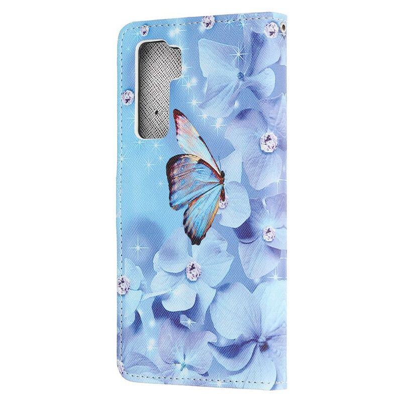 Kožené Puzdro Huawei P40 Lite 5G Strappy Diamond Butterflies