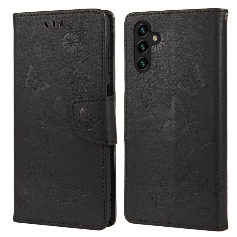 Peňaženkový Kryt Samsung Galaxy A13 5G / A04s Nádherné Motýle Na Remienku