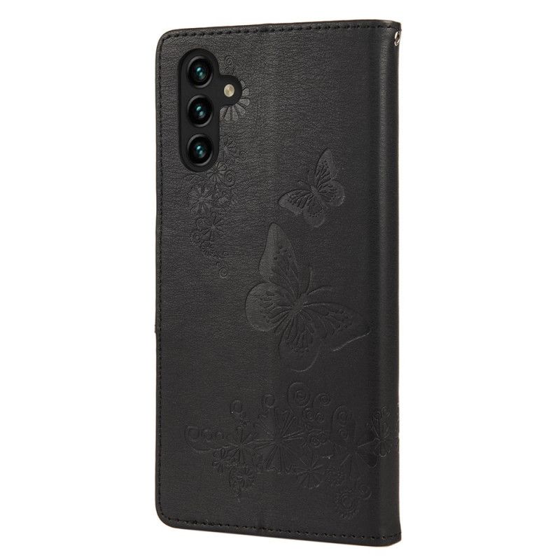 Peňaženkový Kryt Samsung Galaxy A13 5G / A04s Nádherné Motýle Na Remienku