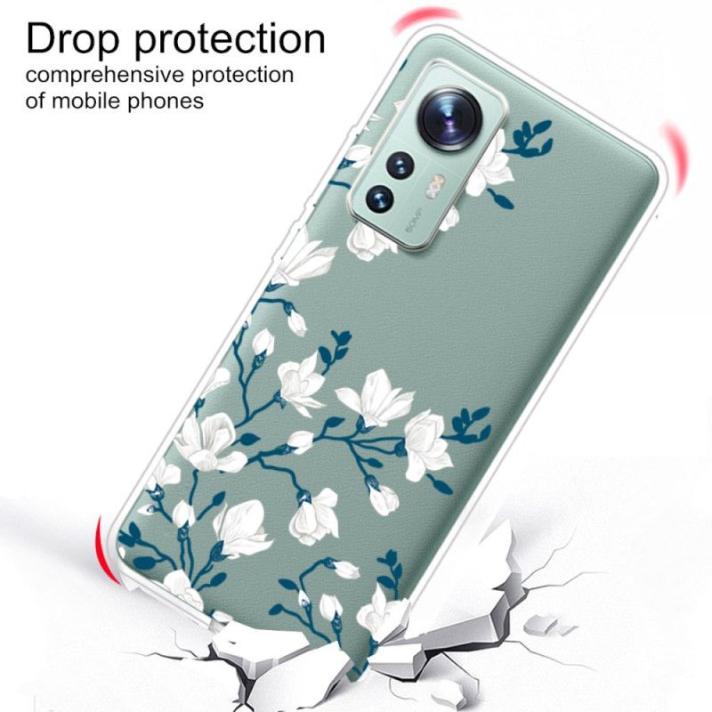 Kryt Xiaomi 12 Pro Silikónové Biele Kvety