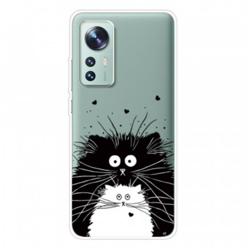 Kryt Xiaomi 12 Pro Silikónové Čierne A Biele Mačky