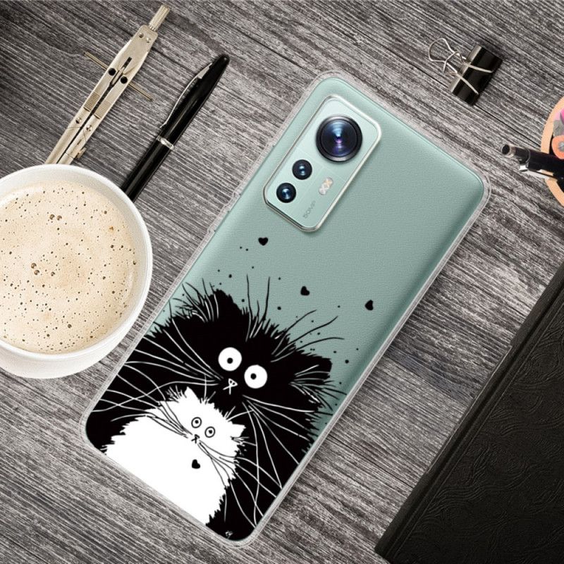 Kryt Xiaomi 12 Pro Silikónové Čierne A Biele Mačky