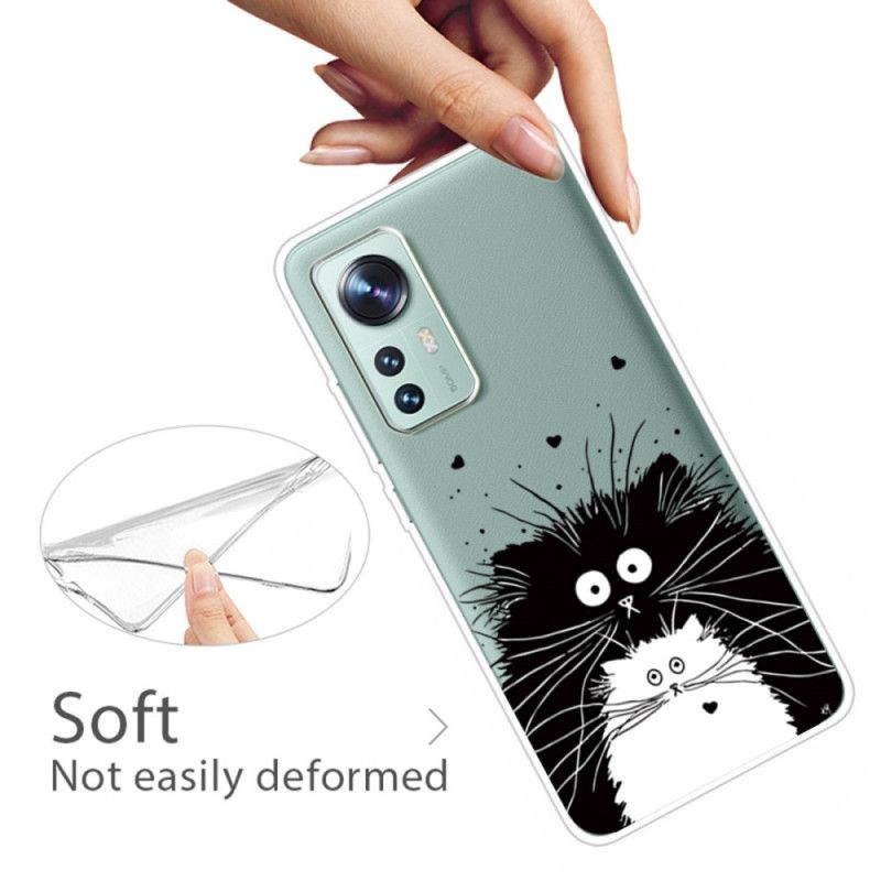 Kryt Xiaomi 12 Pro Silikónové Čierne A Biele Mačky