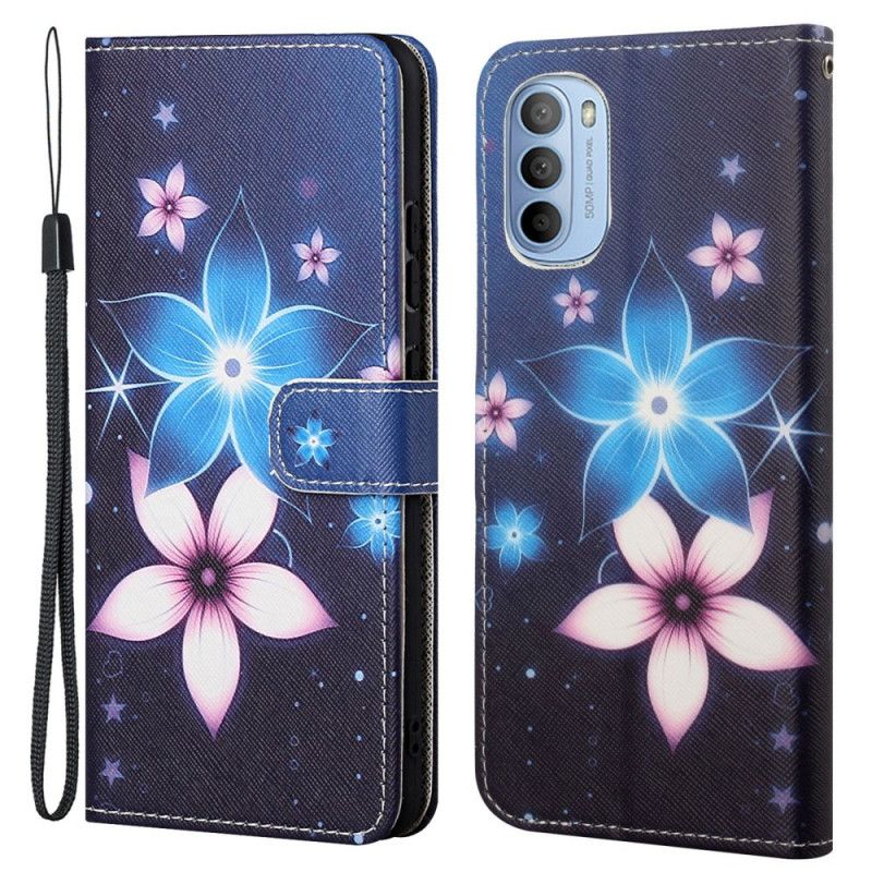 Kožené Puzdro Moto G41 / G31 Kvety Lunárneho Popruhu