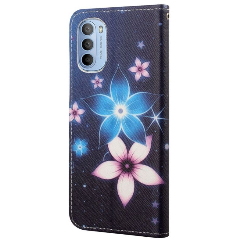 Kožené Puzdro Moto G41 / G31 Kvety Lunárneho Popruhu