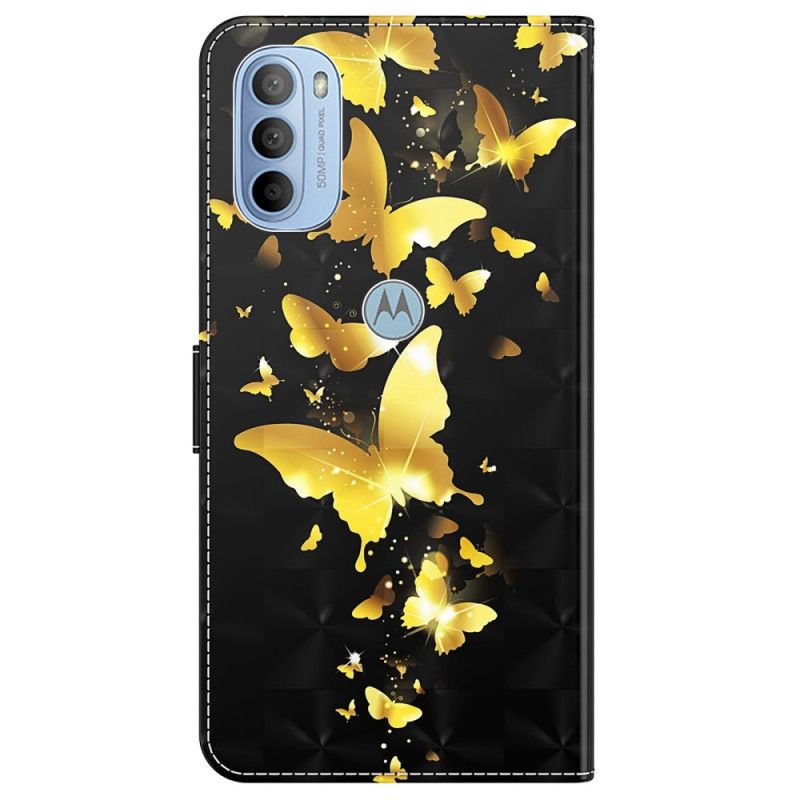 Kožené Puzdro Moto G41 / G31 Žlté Motýle