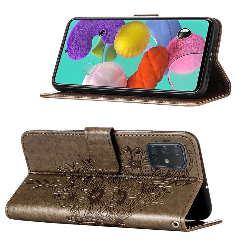 Kožené Puzdro Samsung Galaxy A51 Dizajn Motýľa So Šnúrkou